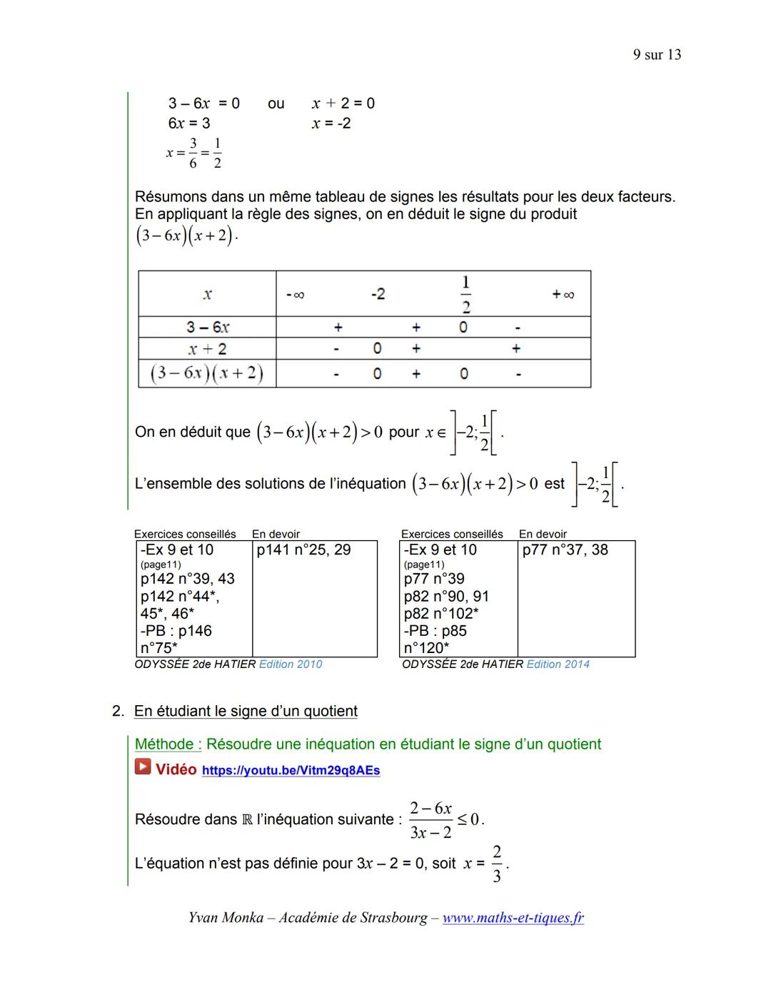 I.
EQUATIONS, INEQUATIONS
Résolution d'équations
Activité conseillée
p126 activité 1 : Notion d'équation
et d'inéquation
ODYSSÉE 2de HATIER