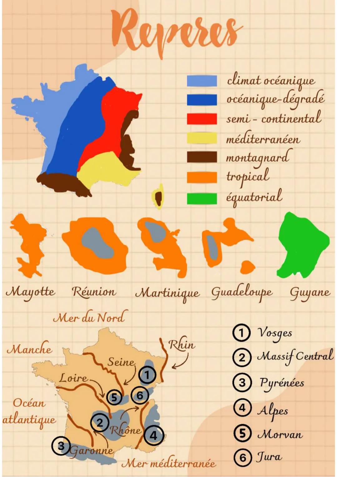 Manche
Ocean
atlantique
Mayotte Réunion Martinique Guadeloupe Guyane
Mer du Nord
Loire.
Reperes
(3)
Seine,
Rhone
Garonne
4
Rhin
climat océan