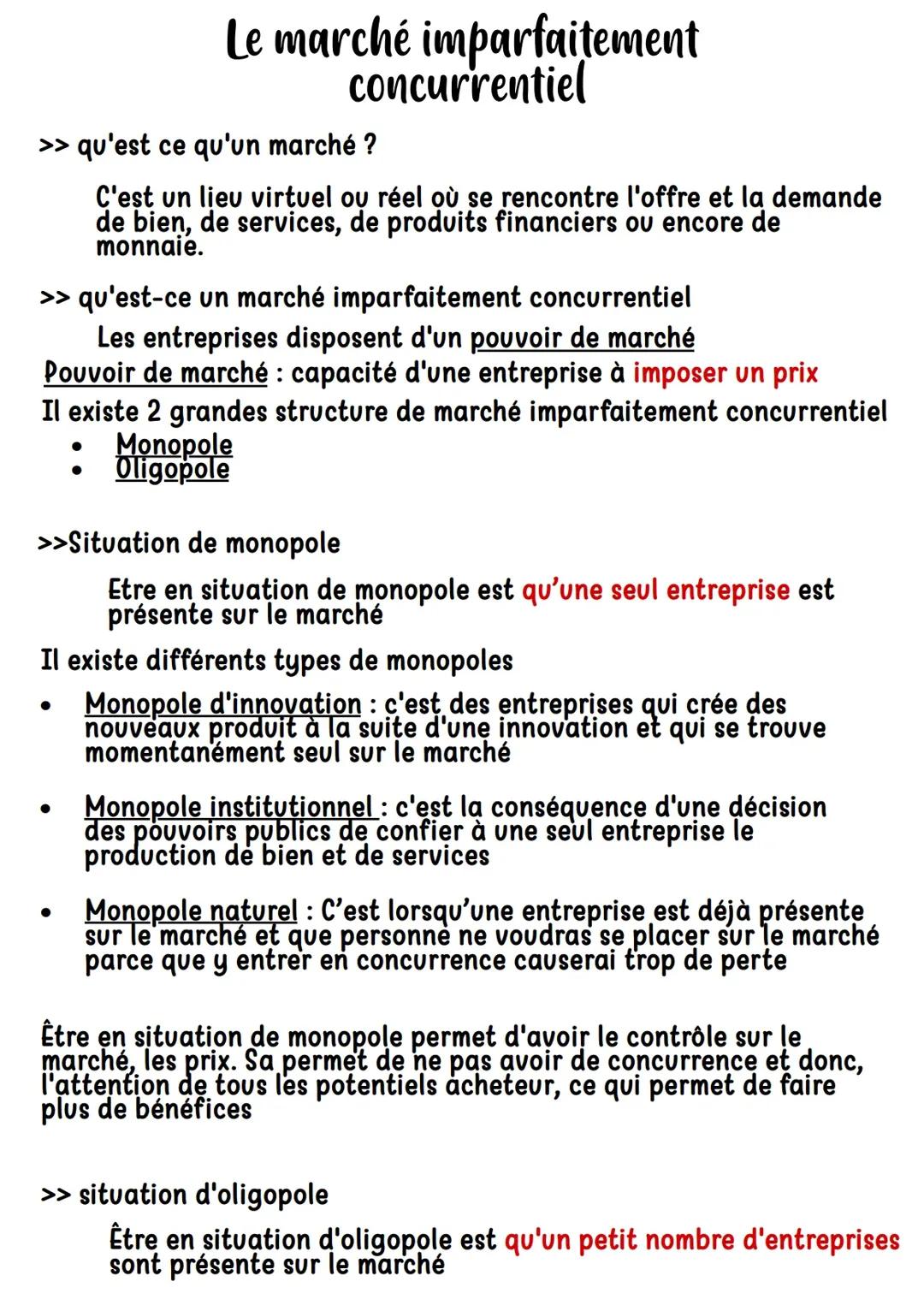 Le marché imparfaitement concurrentiel