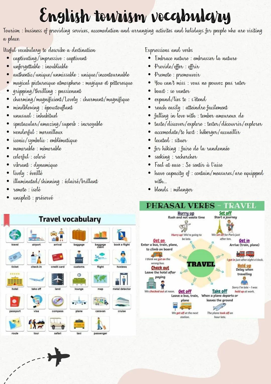fiches d’anglais vocabulaire/grammaire sur le tourisme et voyage