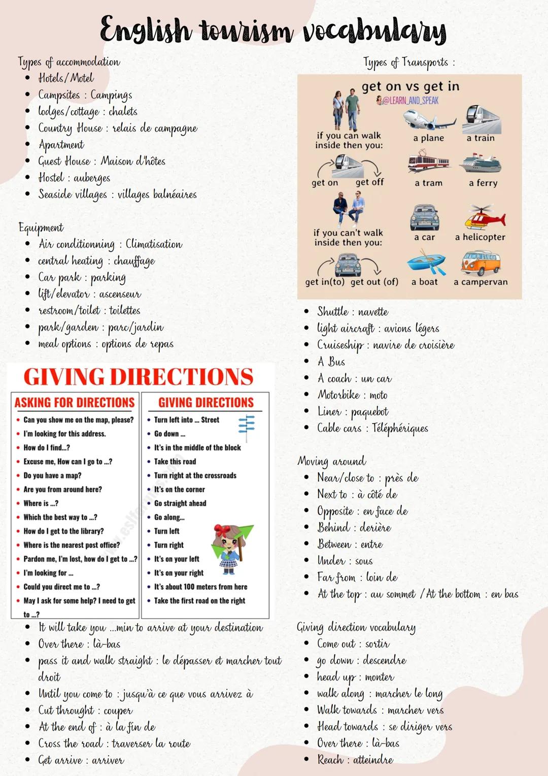 English tourism vocabulary
Tourism: business of providing services, accomodation and arranging activites and holidays for people who are vis