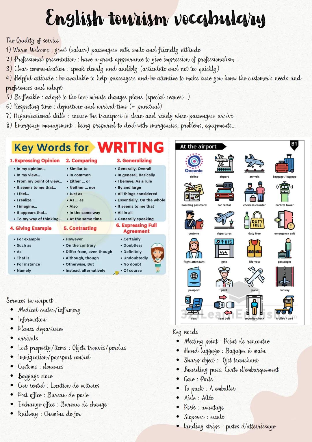 English tourism vocabulary
Tourism: business of providing services, accomodation and arranging activites and holidays for people who are vis