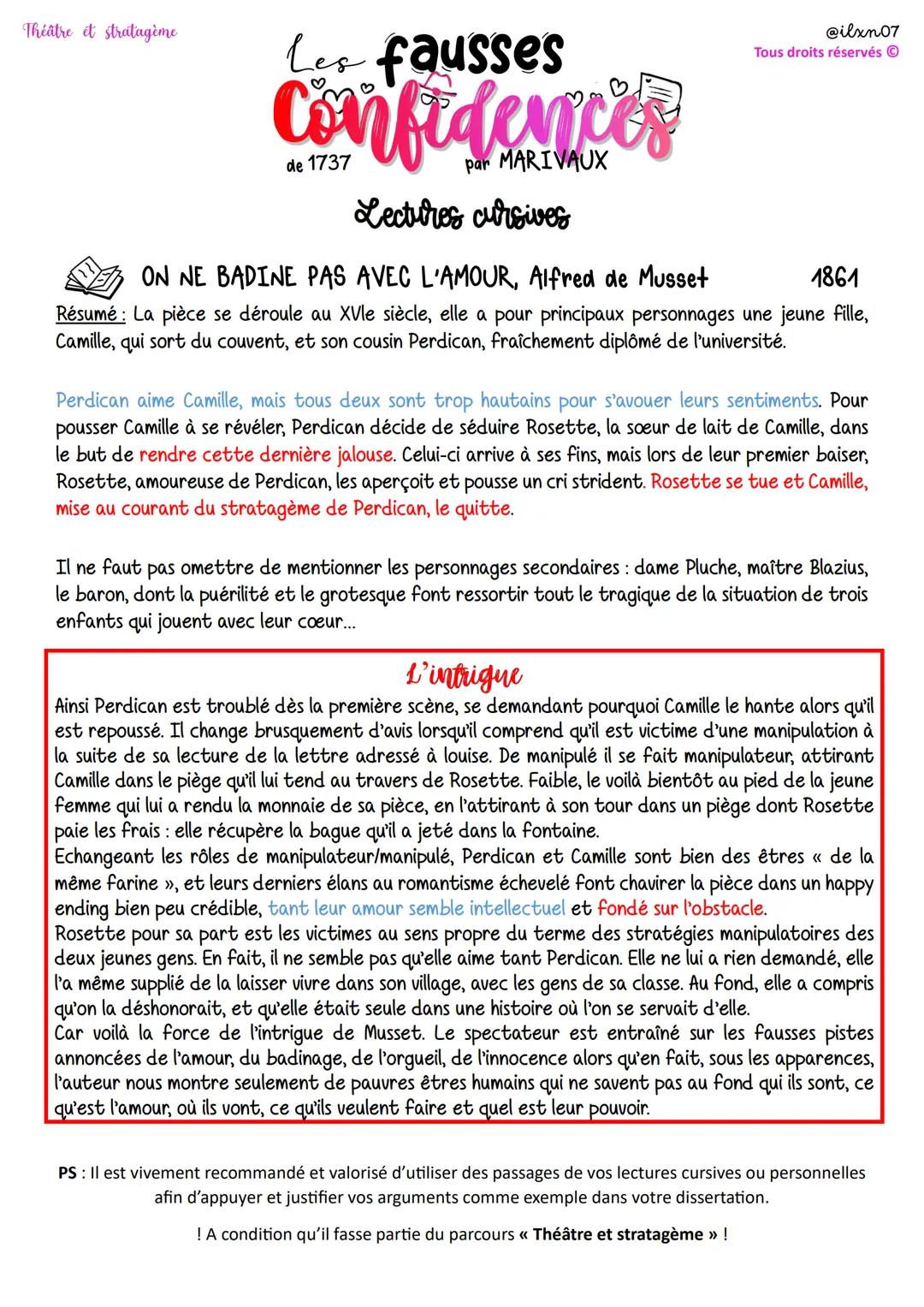 lectures cursives et complémentaire Les Fausses confidences