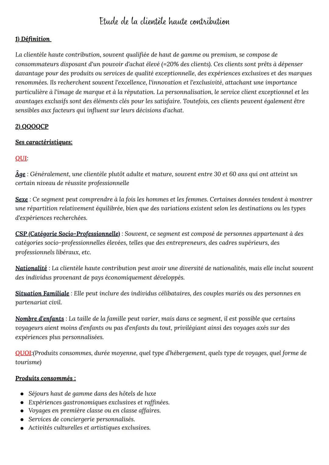 étude de la clientèle haute contribution, clientèle de luxe et d’affaire et cliente riche