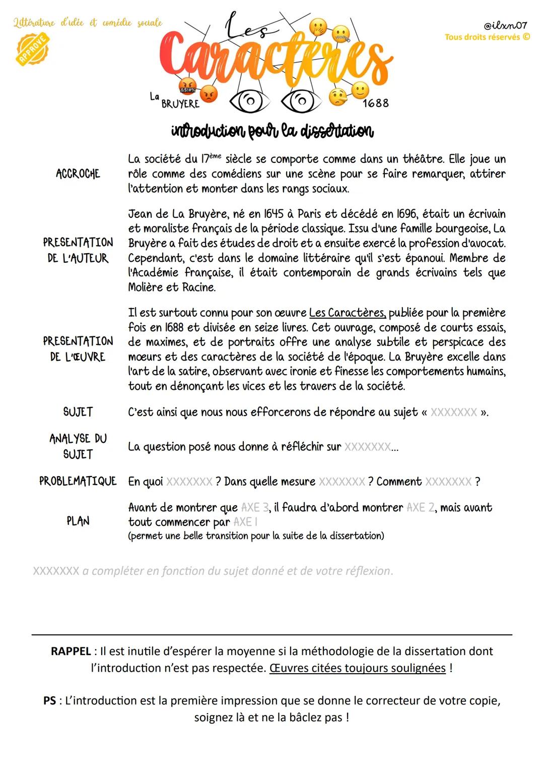 Littérature d'ulée et comédie sociale
APPROVE
ACCROCHE
Les
Caracteres
La BRUYERE
1688
introduction pour la dissertation
@ilxn07
Tous