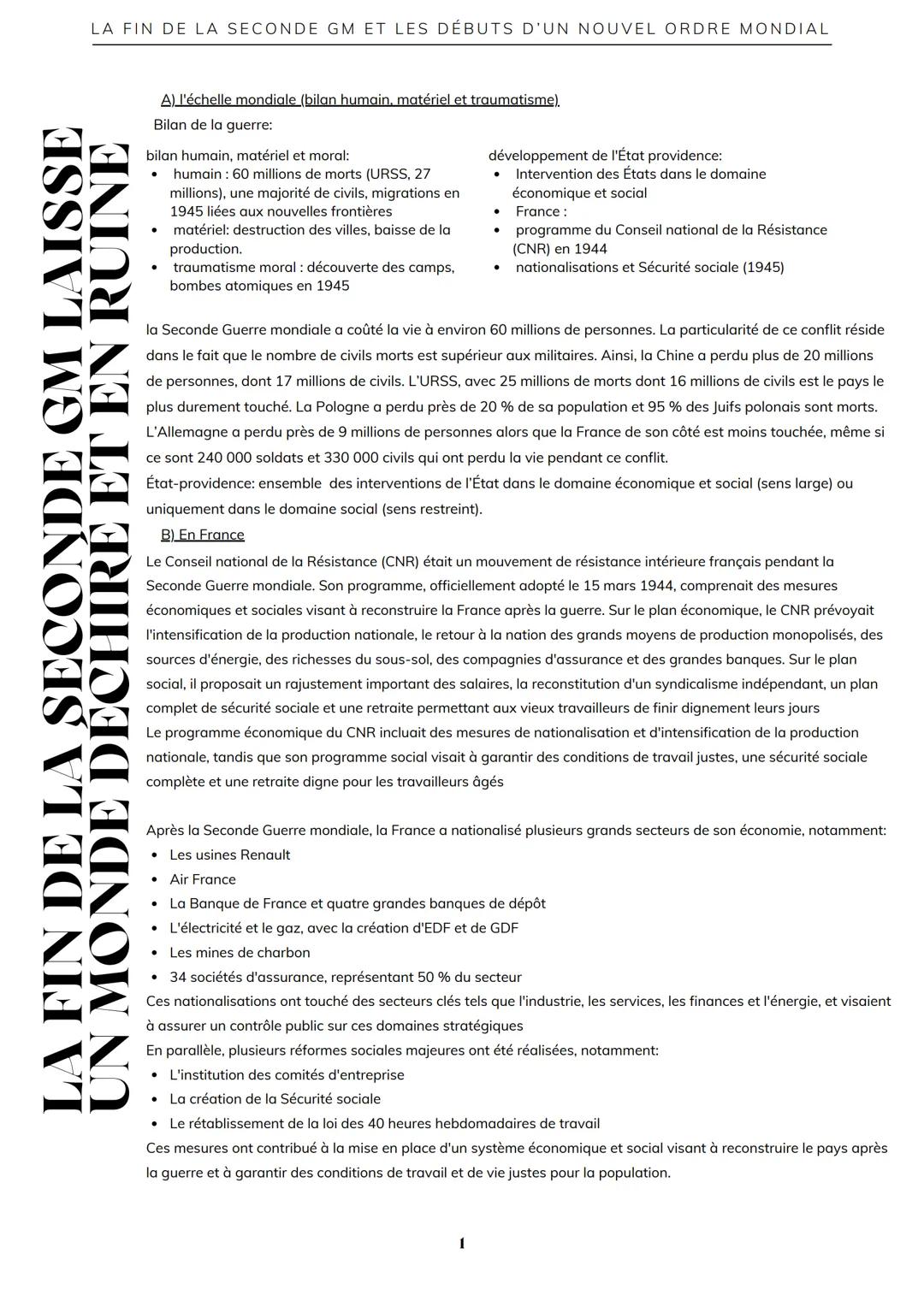 # LA FIN DE LA SECONDE GM ET LES DÉBUTS D'UN NOUVEL ORDRE MONDIAL
# LA FIN DE LA SECONDE GM LAISSE
# UN MONDE DÉCHIRÉ ET EN RUINE
A) l'éche