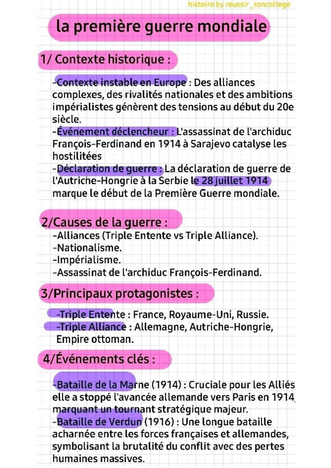 histoire by reussir_soncollege
la première guerre mondiale
1/ Contexte historique :
-Contexte instable en Europe : Des alliances
complexes,