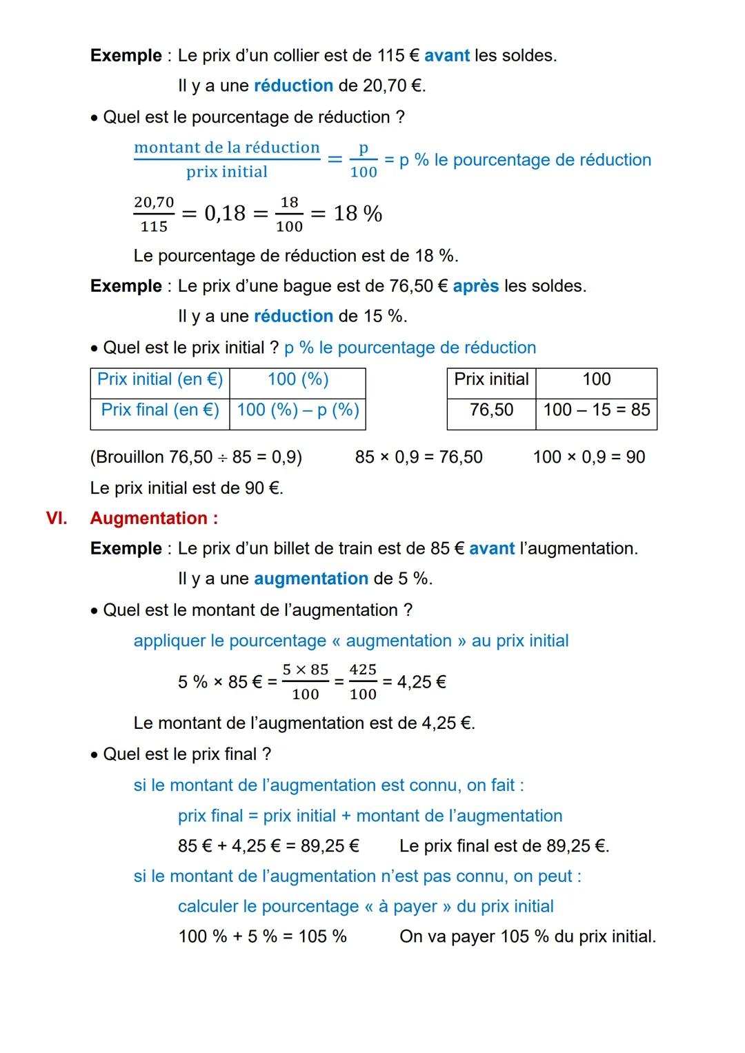 I.
Pourcentages
1
-=
2
●
●
●
●
50
100
Calculer 50 % d'une quantité, c'est diviser cette quantité par 2.
Exemples:
50 % de 48 = 48 = 2 = 24
5