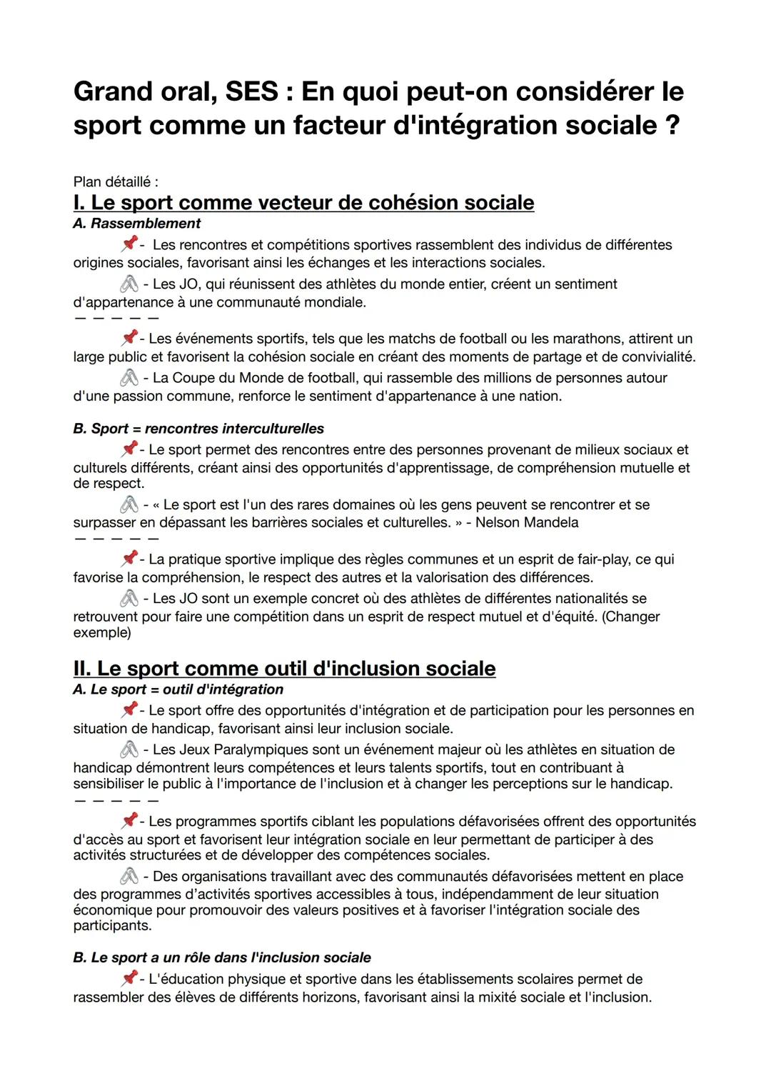 Grand Oral, Sport S.E.S