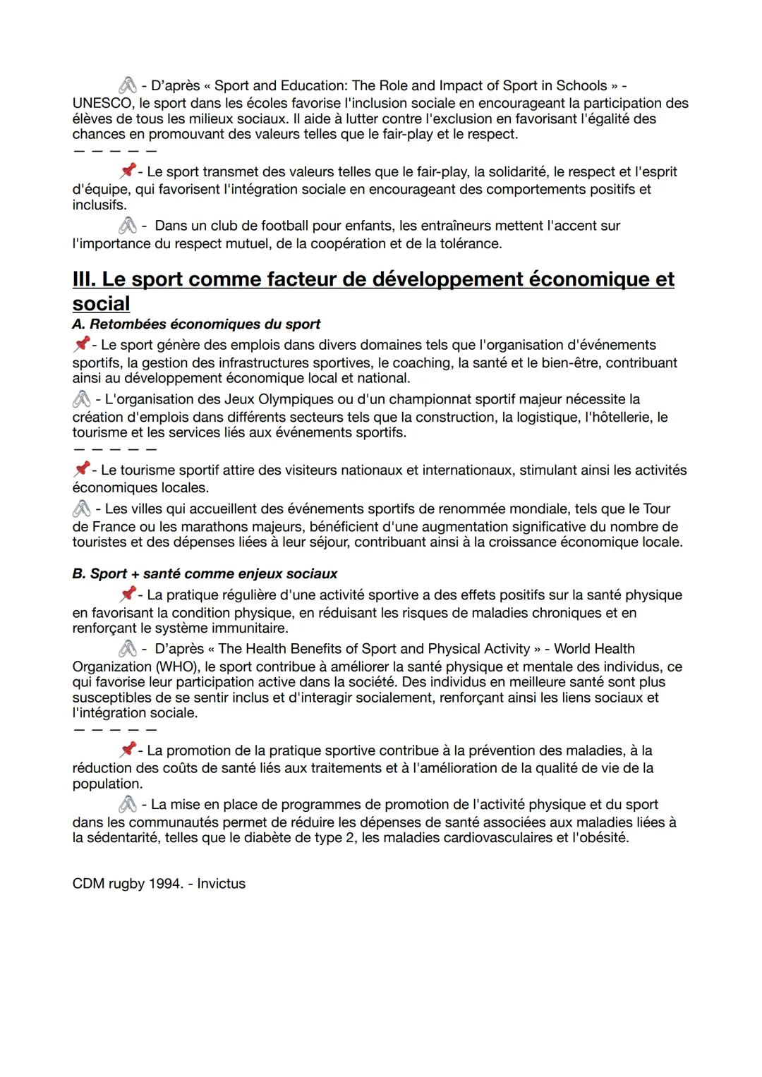 Grand oral, SES: En quoi peut-on considérer le
sport comme un facteur d'intégration sociale ?
Plan détaillé :
I. Le sport comme vecteur de c