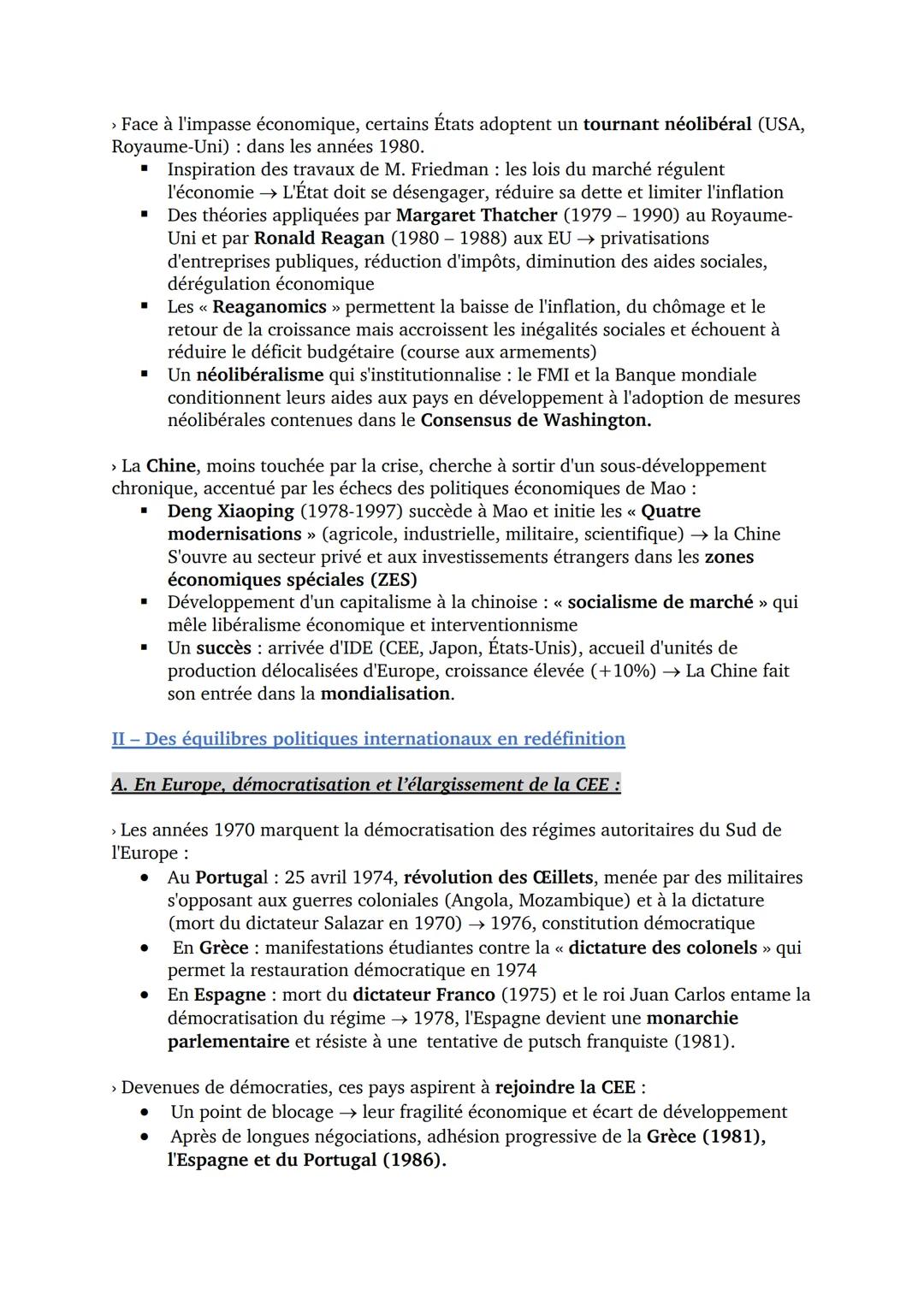 THÈME 5 (HISTOIRE) ) – LES REMISES EN CAUSE ÉCONOMIQUES,
POLITIQUES ET SOCIALES DES ANNÉES 1970 ET 1991
Chapitre 1 - Les modifications des g