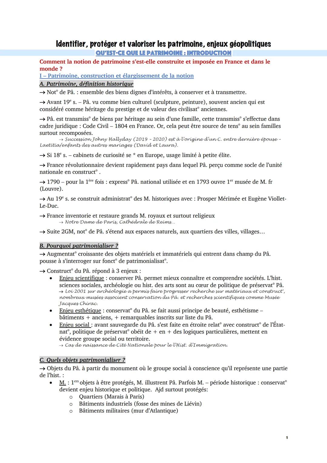Comment la notion de patrimoine s'est-elle construite et imposée en France et dans le
monde ?
Identifier, protéger et valoriser les patrimoi