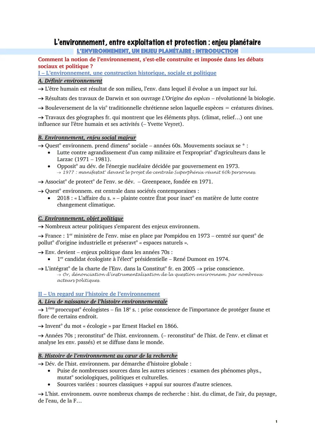 Comment la notion de l'environnement, s'est-elle construite et imposée dans les débats
sociaux et politique ?
L'environnement, entre exploit