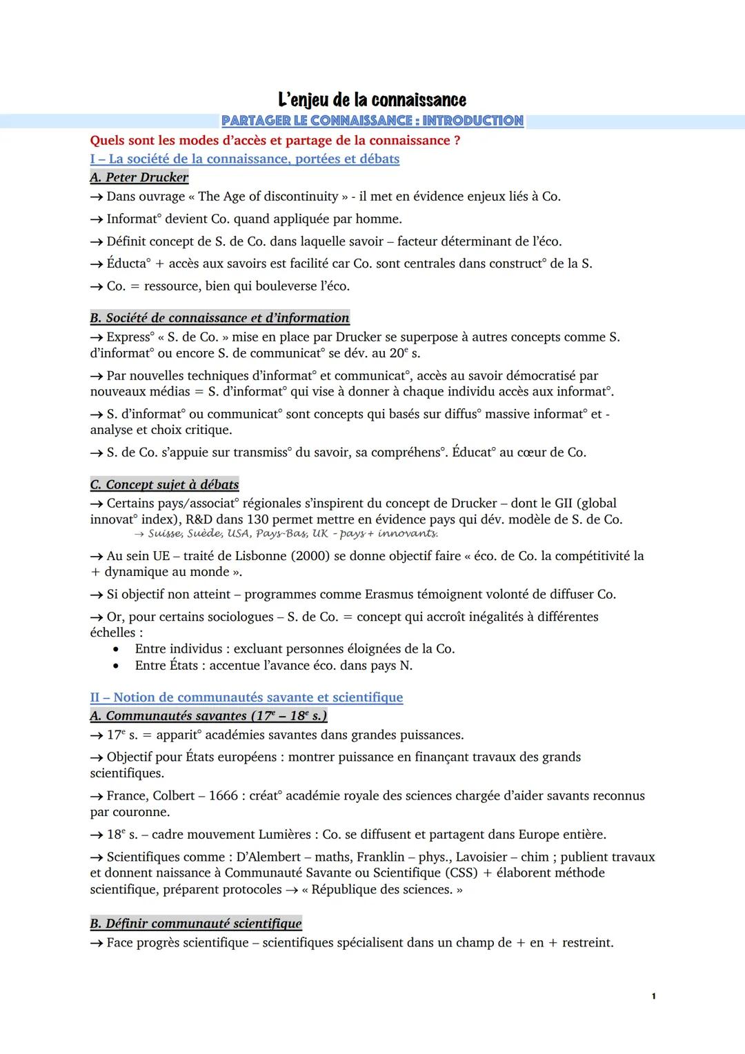 # L'enjeu de la connaissance
PARTAGER LE CONNAISSANCE: INTRODUCTION
Quels sont les modes d'accès et partage de la connaissance ?
I- La socié