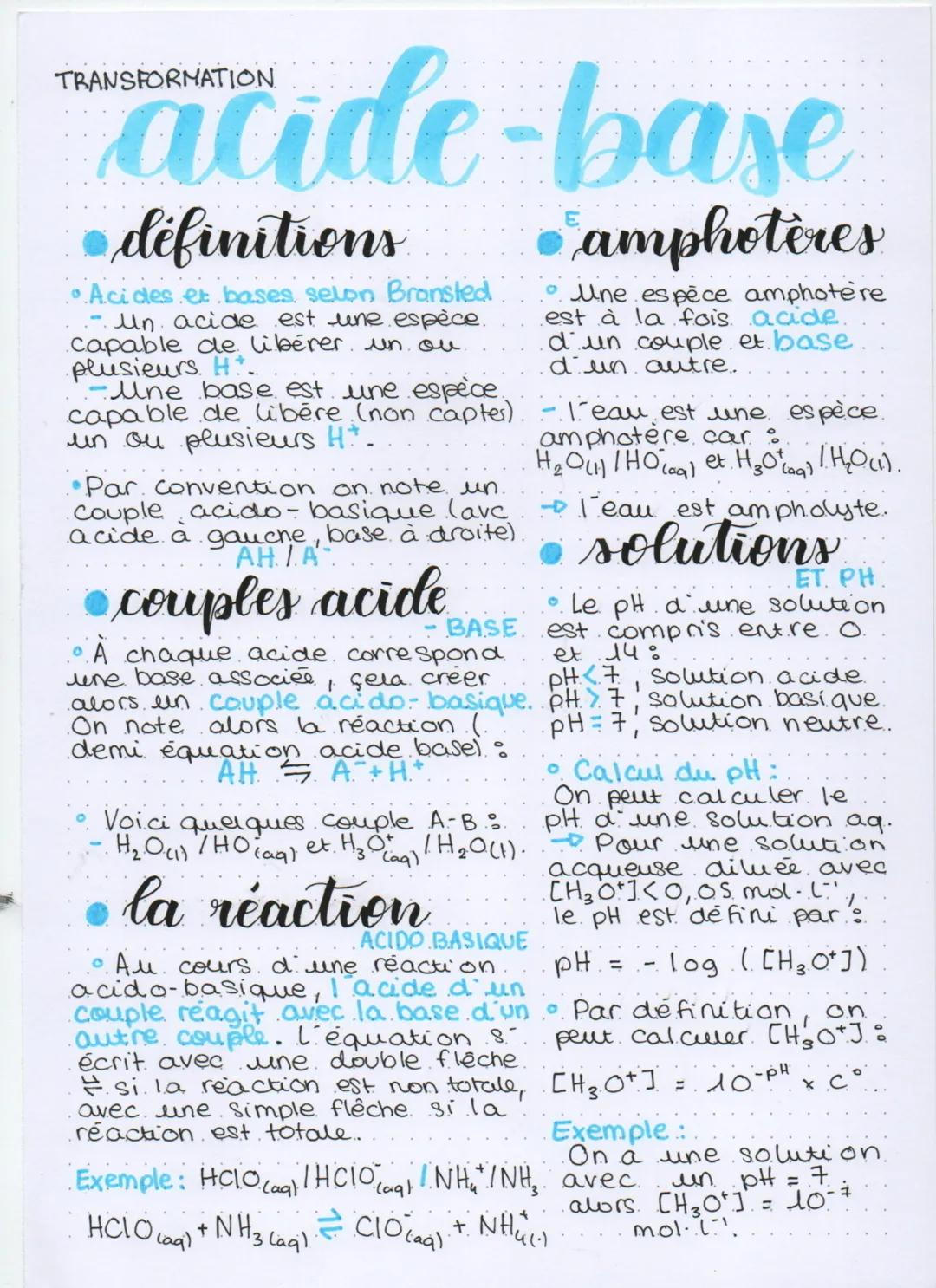 Les transformations acide-base
