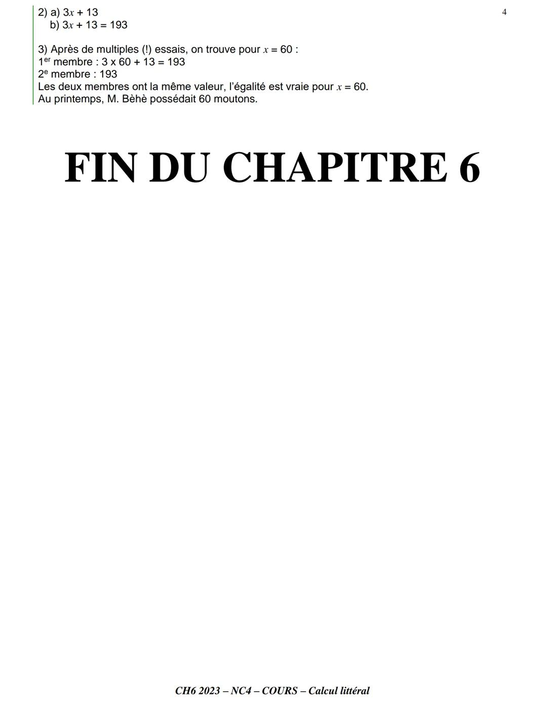 CH6NC4 - CALCUL LITTÉRAL (partie 1)
I. Expression littérale
Exemple d'introduction :
On considère les deux frises représentées ci-dessous.
P