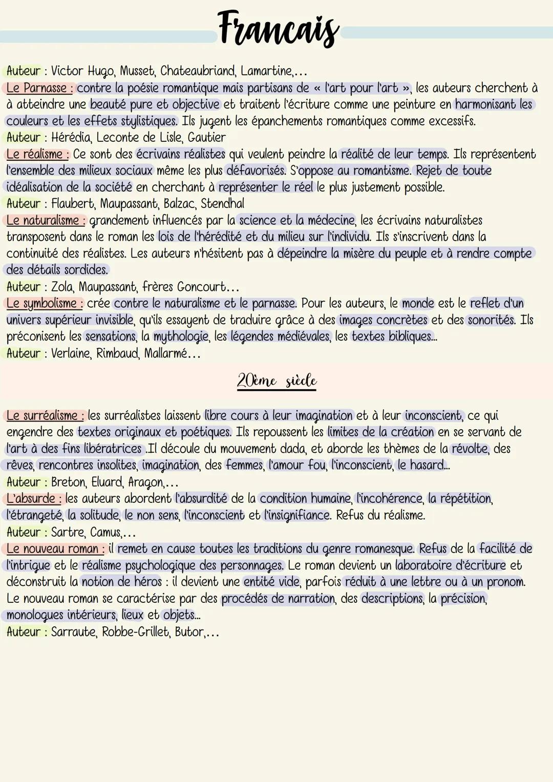 Francais
LES MOUVEMENTS LITTÉRAIRES
Un mouvement littéraire : c'est un ensemble d'oeuvres et d'auteurs qui présentent des traits commun
affi