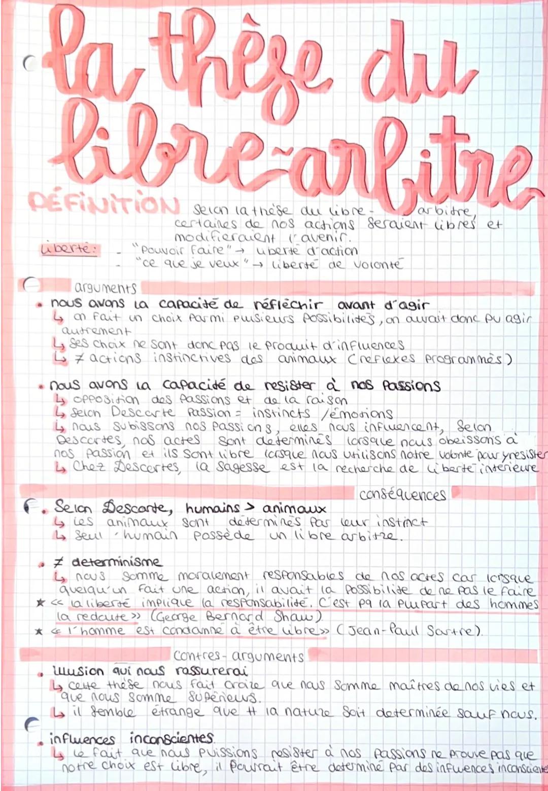 # la these du
libre arbitre
PÉFINITION
Selon la these du libre - arbitre
certaines de nos actions seraient libres et
modifierouent (avenir.
