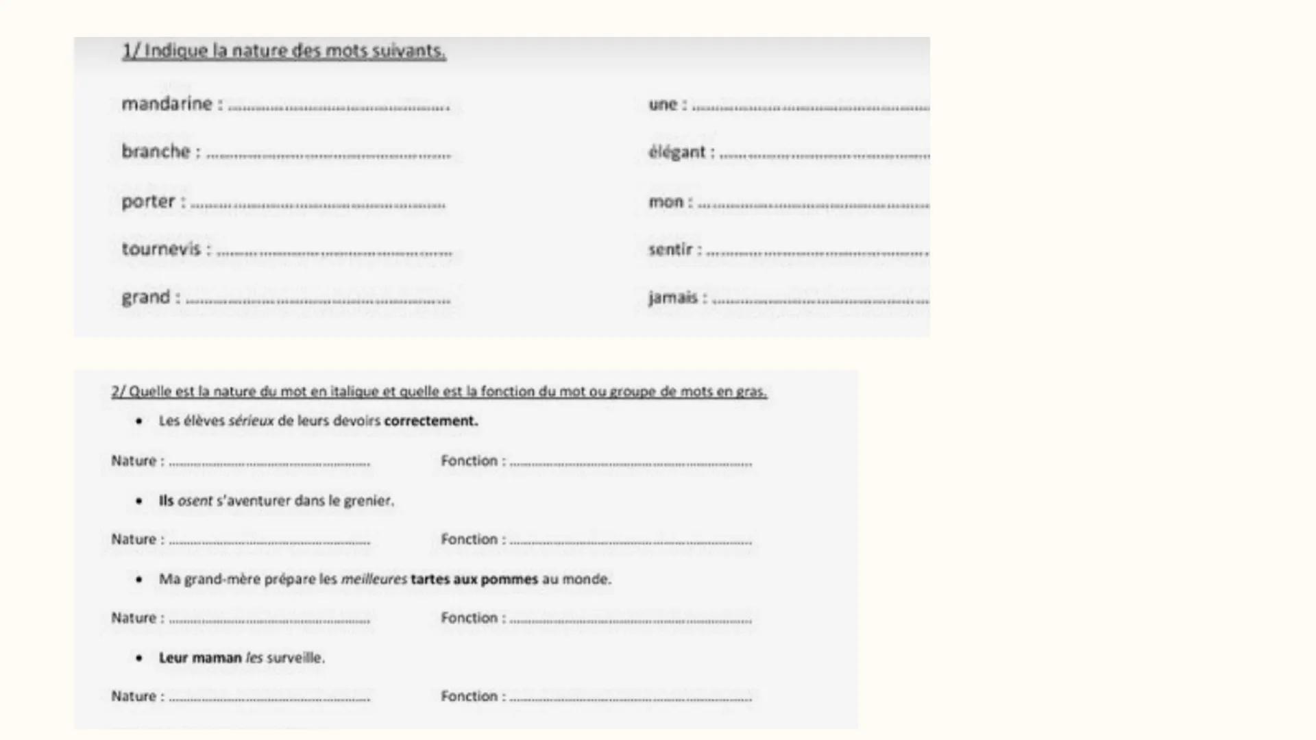 # Les classes et les
nature de mots
Quelle que soit sa fonction dans la phrase ,un mot appartient toujours à la même
classe grammaticale Som