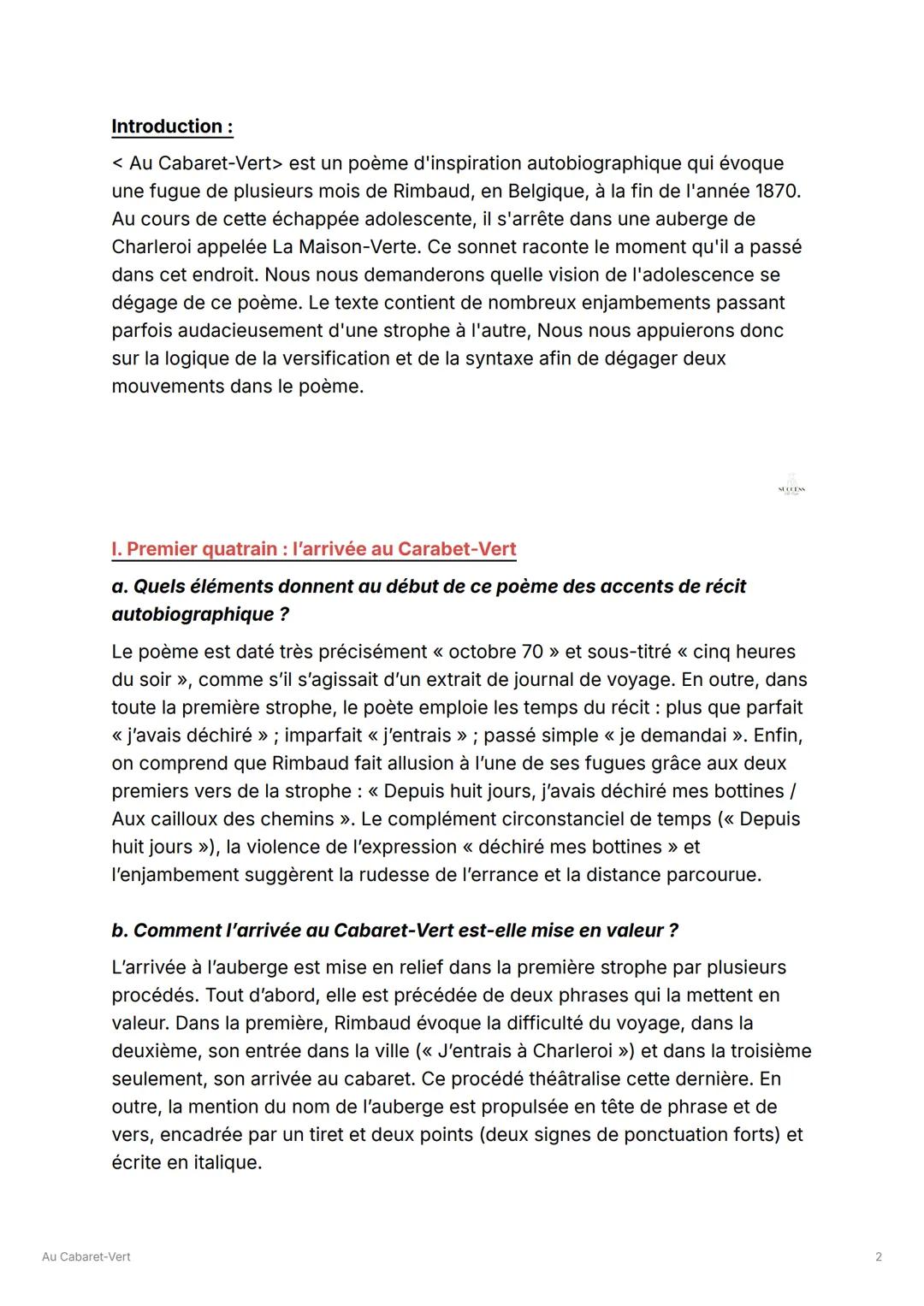 Au Cabaret-Vert
✓ Acquis
Extrait étudié :
Depuis huit jours, j'avais déchiré mes bottines
Aux cailloux des chemins. J'entrais à Charleroi.
-