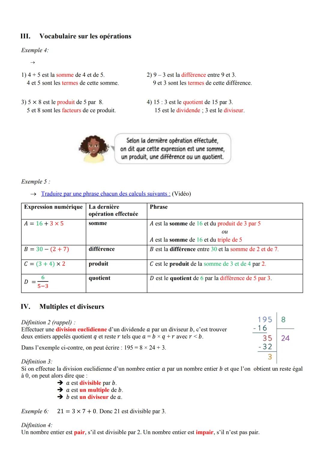 Chapitre 1. Nombres entiers et enchaînement d'opérations
Objectifs: Connaître les priorités et les utiliser
Savoir écrire une suite d'opérat