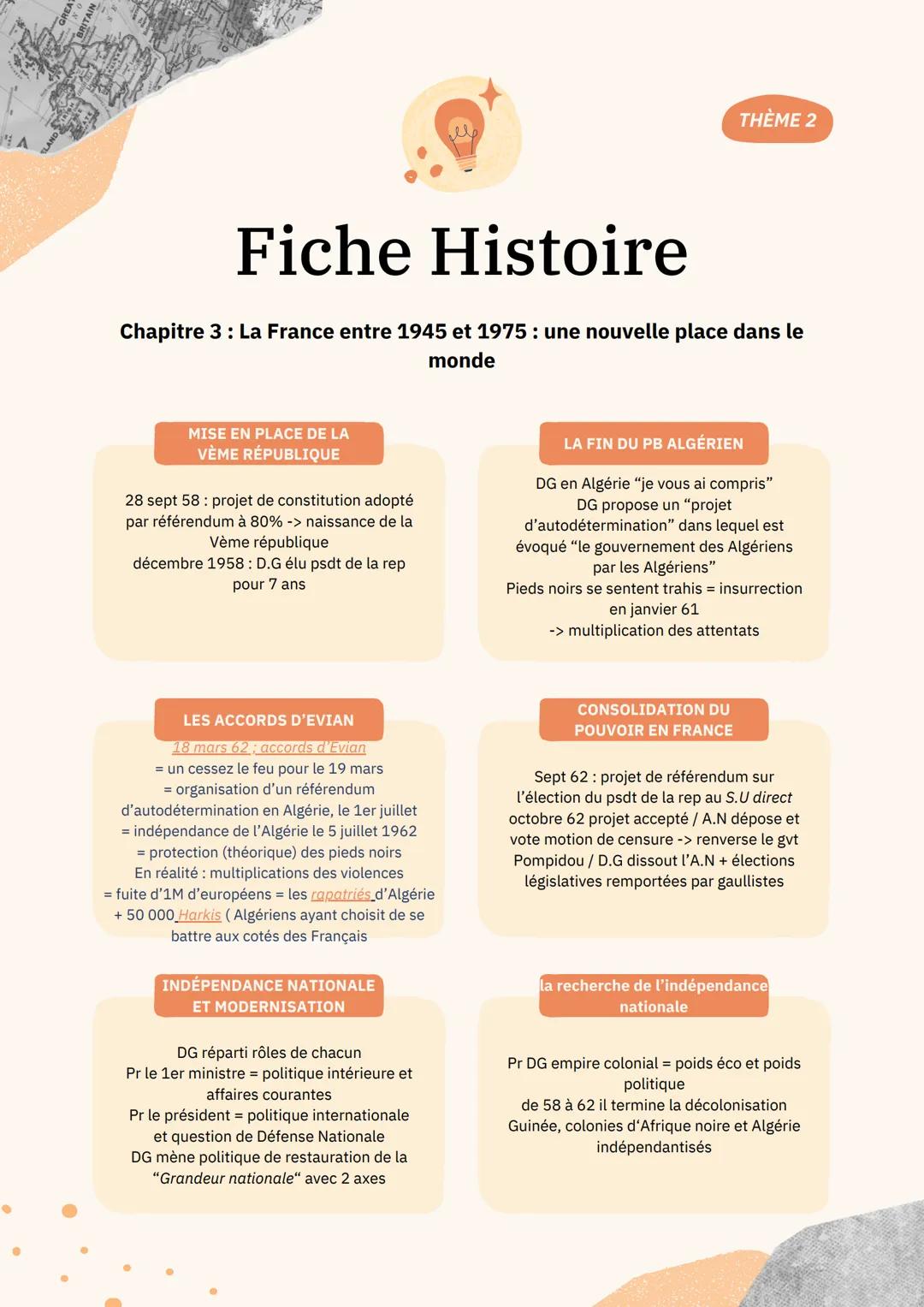 # Fiche Histoire
Chapitre 3: La France entre 1945 et 1975: une nouvelle place dans le
monde
LES DIFFICULTES
POLITIQUES
1944: G.P.R.F rech
