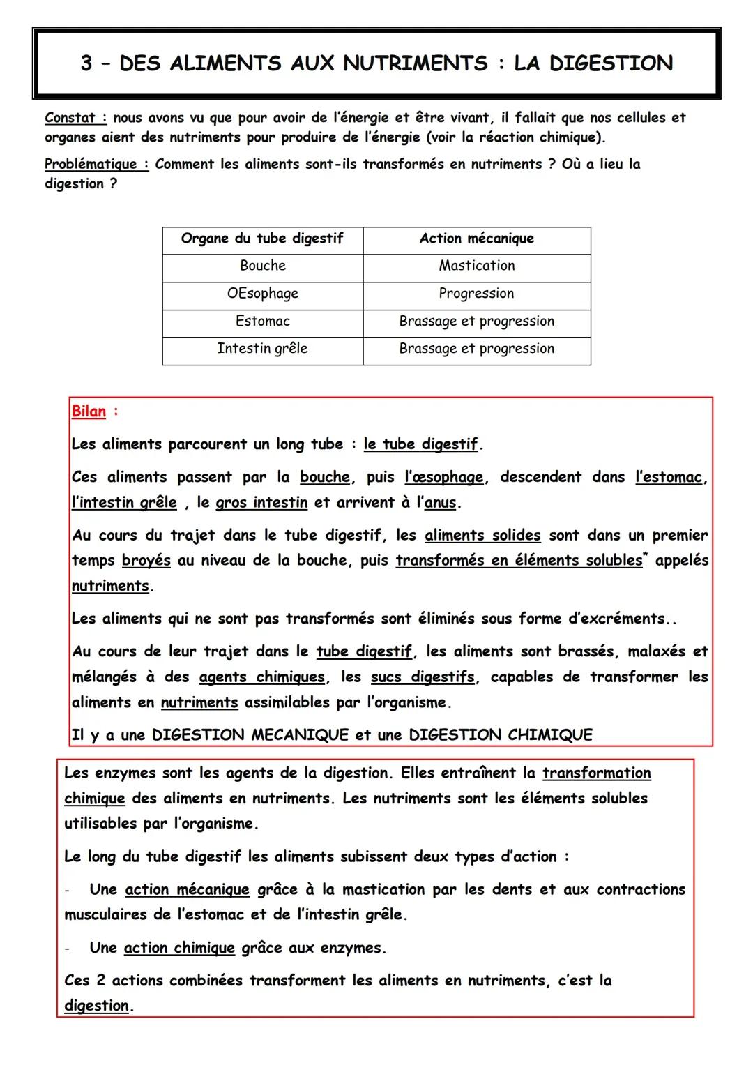 DES ALIMENTS AUX NUTRIMENTS :LA DIGESTION
