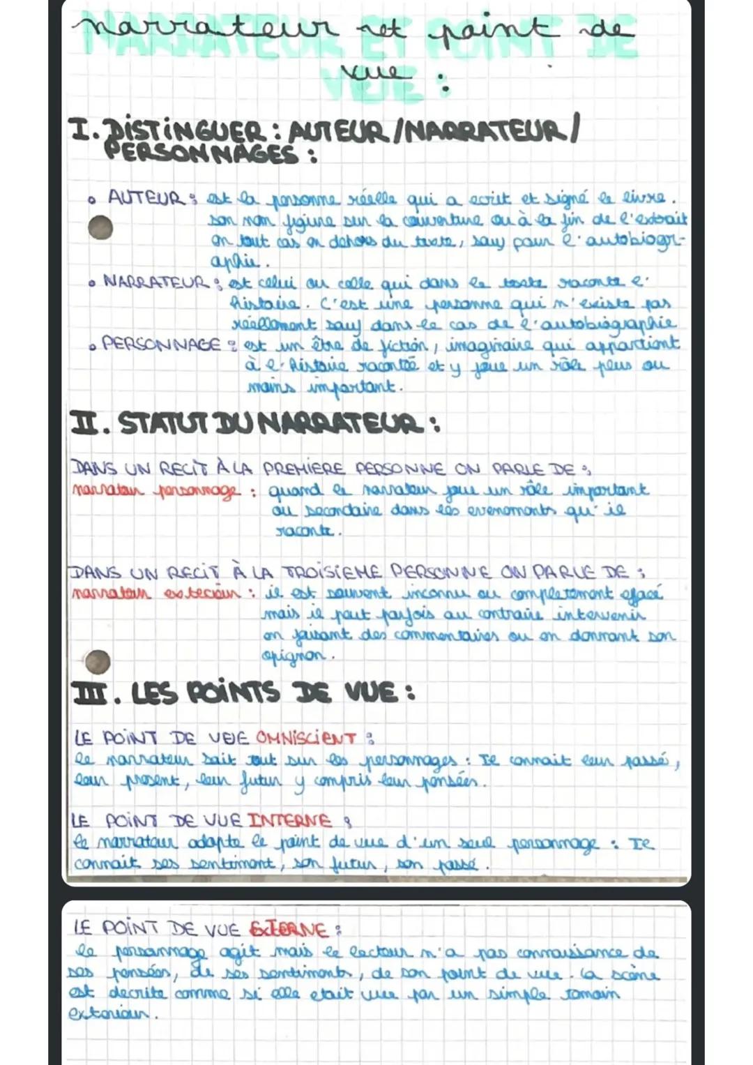 narrateur net paint de
кие
T.DISTINGUER: AUTEUR/NARRATEUR/
PERSONNAGES:
• AUTEUR : est la personne réelle qui a ecrit et signé le livre.
son