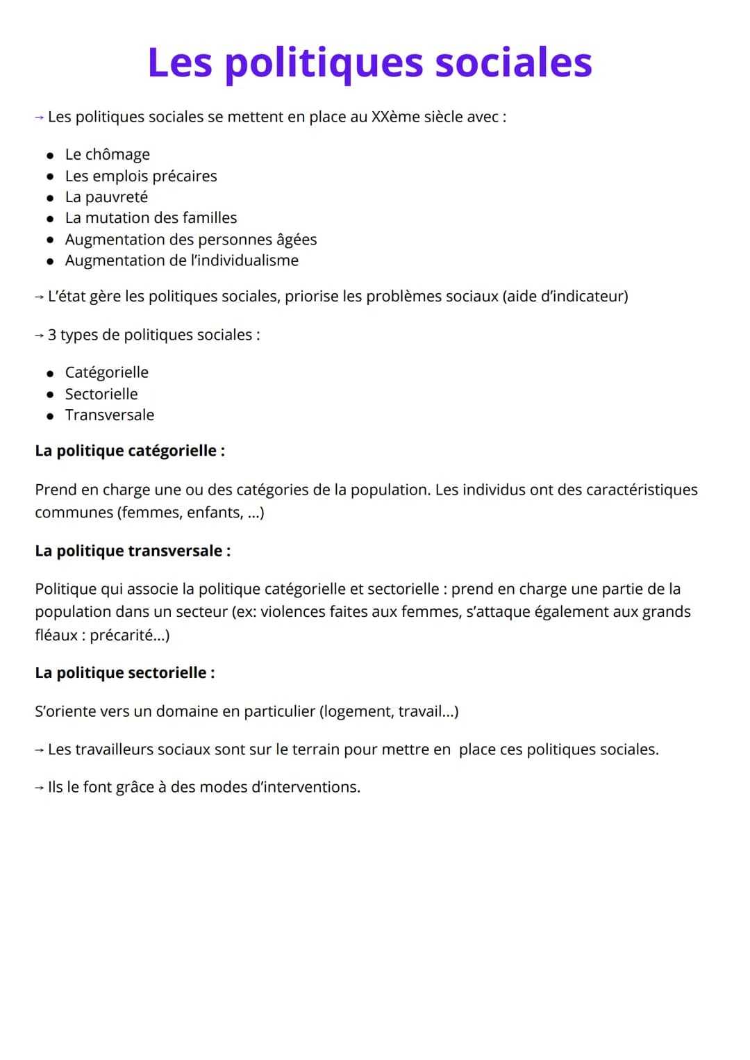 # Les politiques sociales
→ Les politiques sociales se mettent en place au XXème siècle avec :
* Le chômage
* Les emplois précaires
*