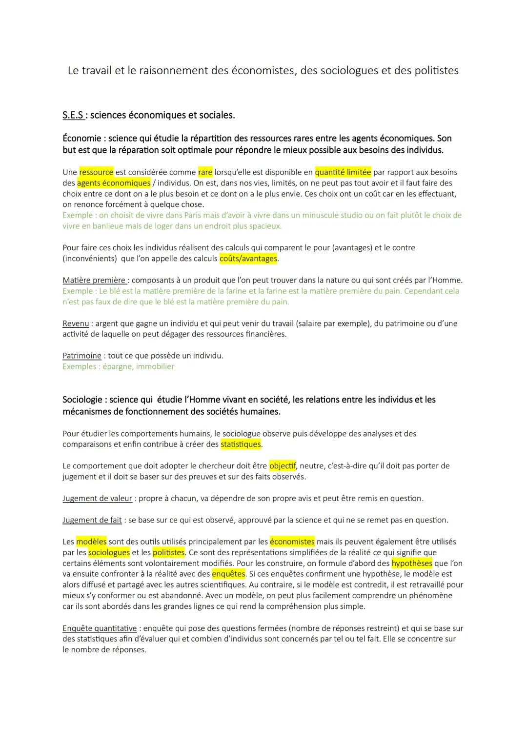 # Le travail et le raisonnement des économistes, des sociologues et des politistes
S.E.S: sciences économiques et sociales.
Économie : sci