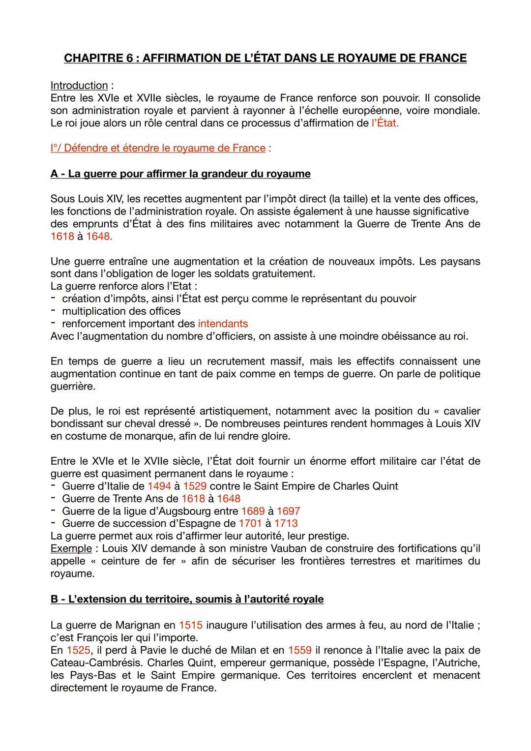 CHAPITRE 6 : AFFIRMATION DE L'ÉTAT DANS LE ROYAUME DE FRANCE
Introduction :
Entre les XVIe et XVIIe siècles, le royaume de France renforce s