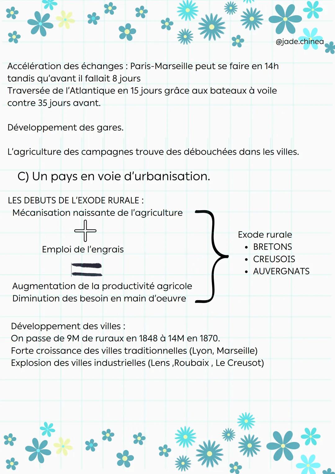 industrialisation
@jade.chinea
transformations économiques et sociales
I) Une france qui s'industrialise et s'urbanise
A) Industrialisation