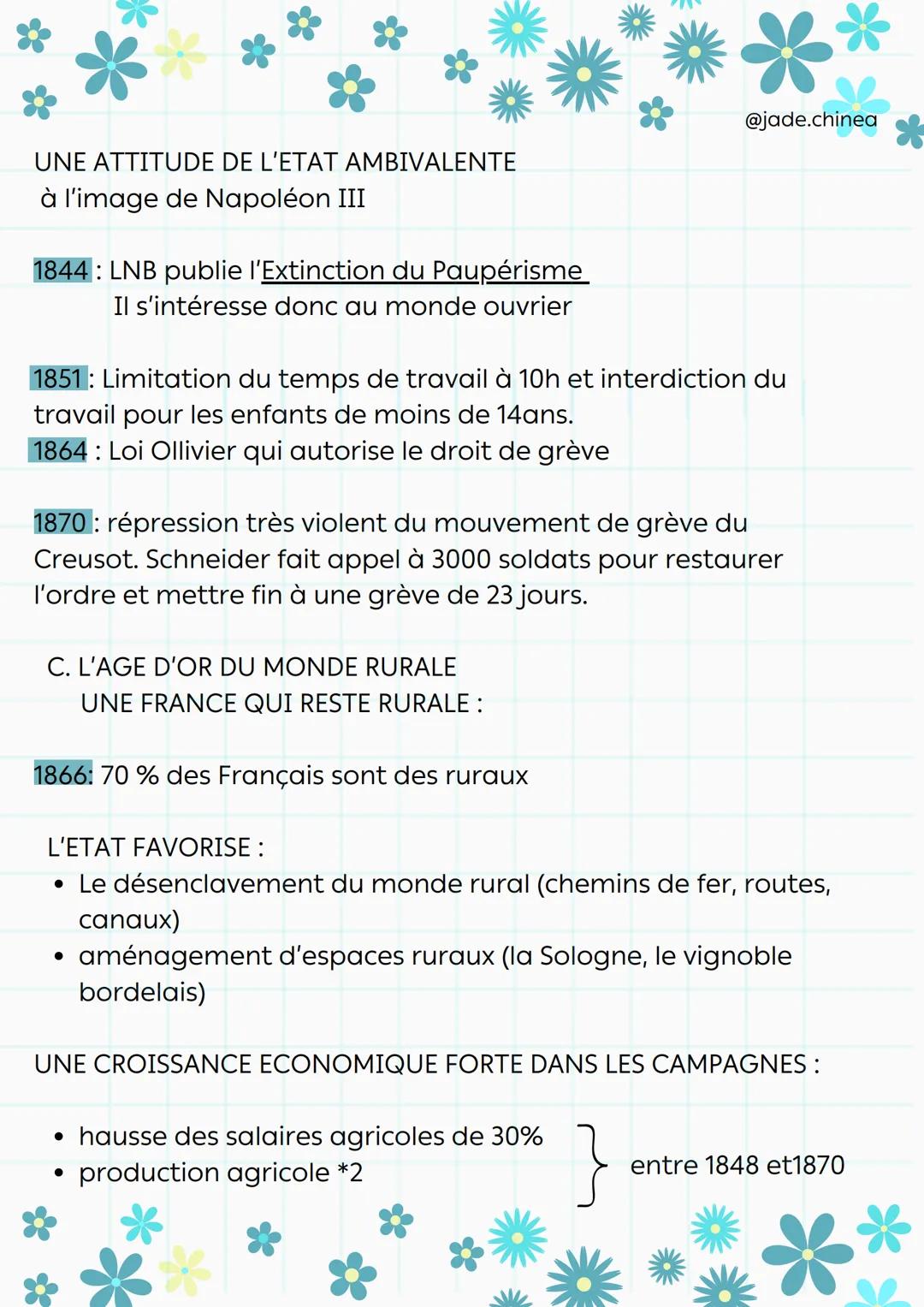 industrialisation
@jade.chinea
transformations économiques et sociales
I) Une france qui s'industrialise et s'urbanise
A) Industrialisation