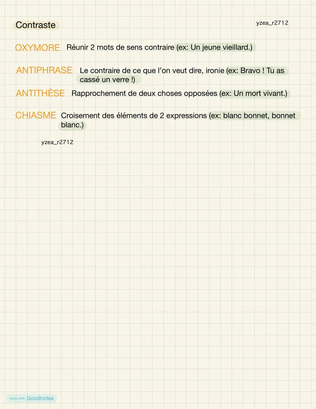 FIGURES DE STYLE
Nuances
HYPERBOLE Exagération (ex: C'est à mourir de rire !)
LITOTE Suggestion du max. en disant peu (ex: C'est pas mal.)
y