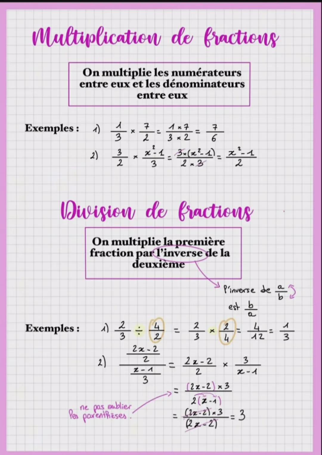 Multiplications et divisions de fractions