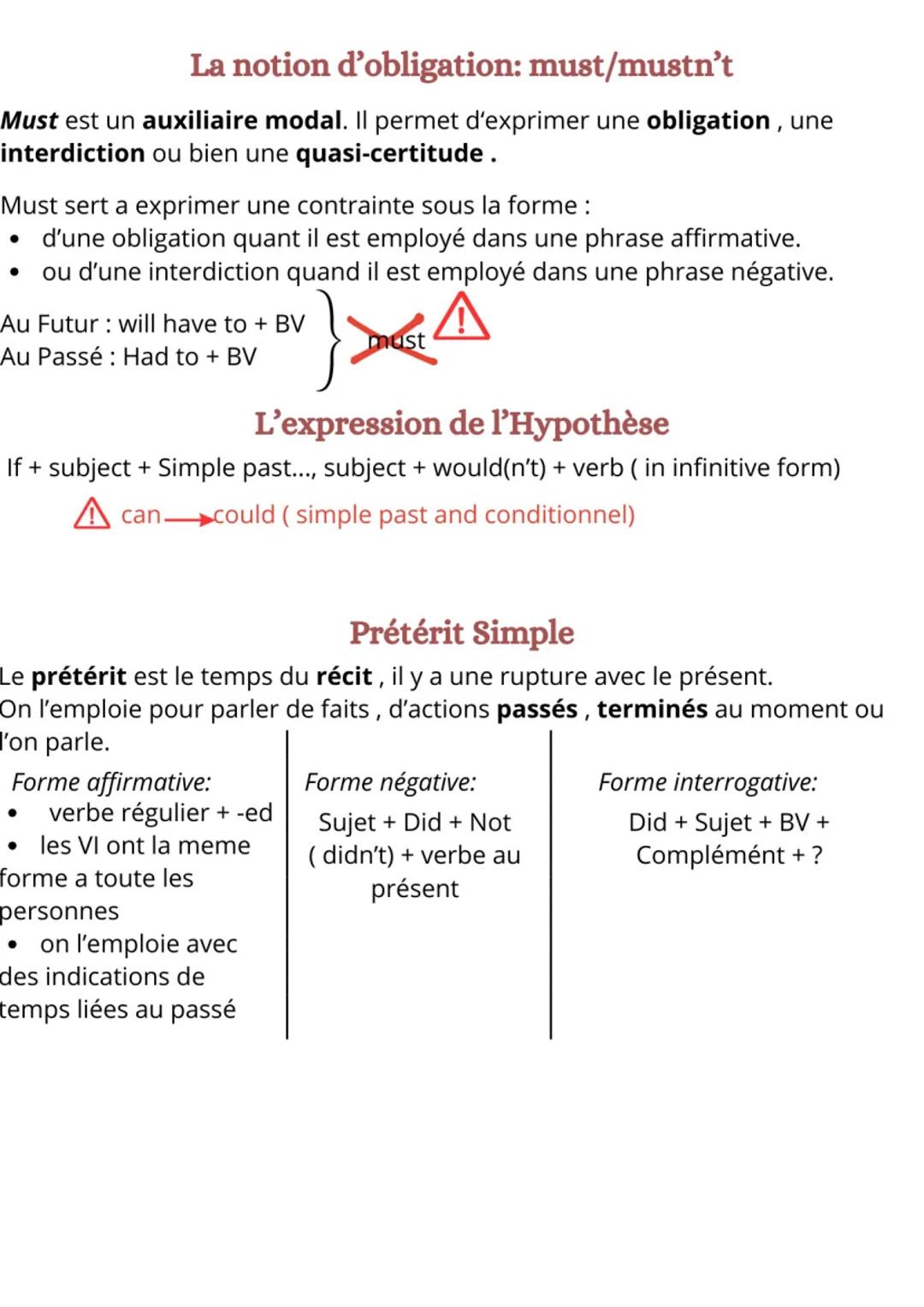 ANGLAIS
1- Grammaire
Le présent simple
On emploie le présent simple pour parler de ses habitudes ou de ses gouts,
pour exprimer une vérité g