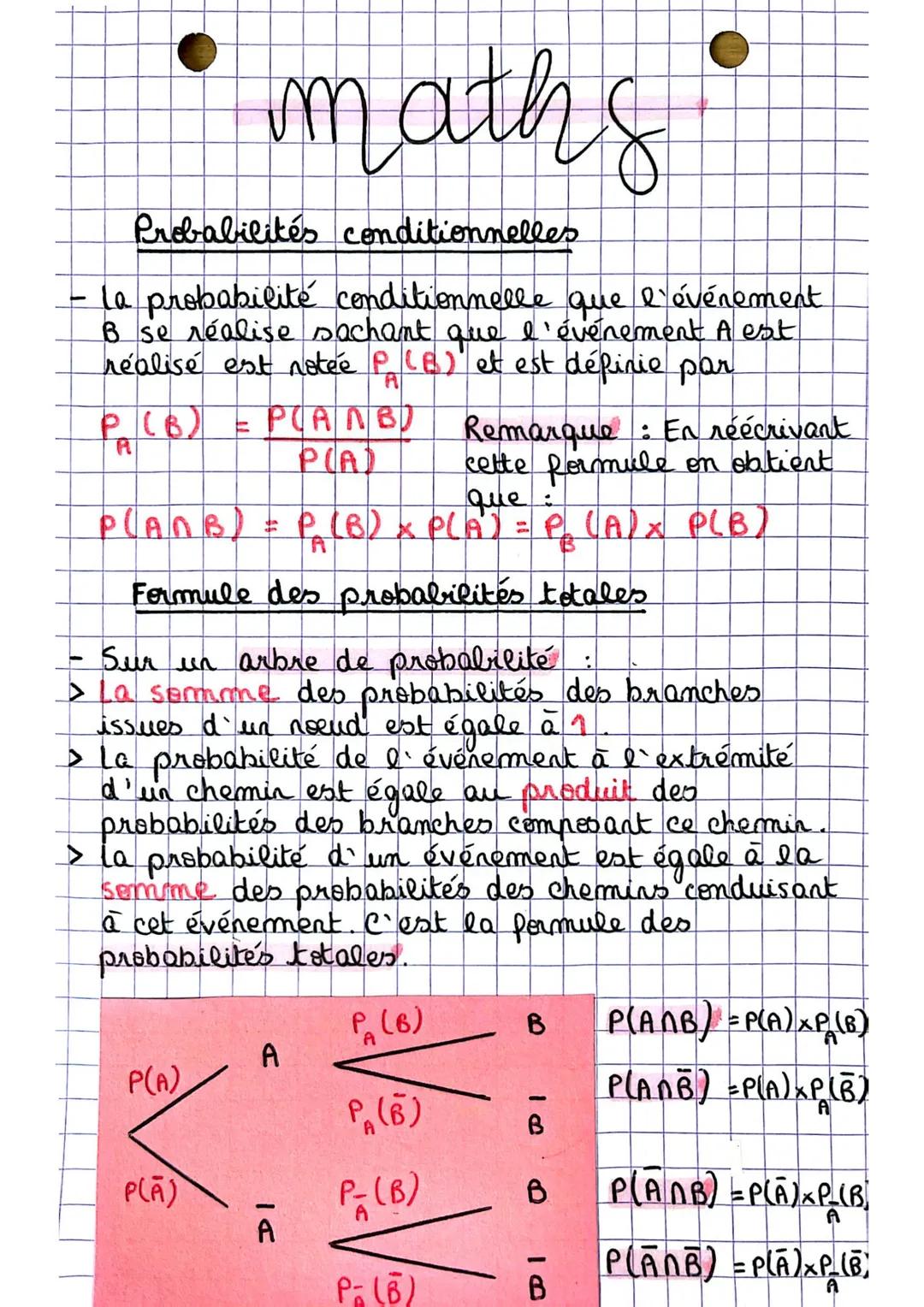 # maths
Probabilités conditionnelles
- La probabilité conditionnelle que l'événement
B se réalise sachant que l'événement A est
réalisé es