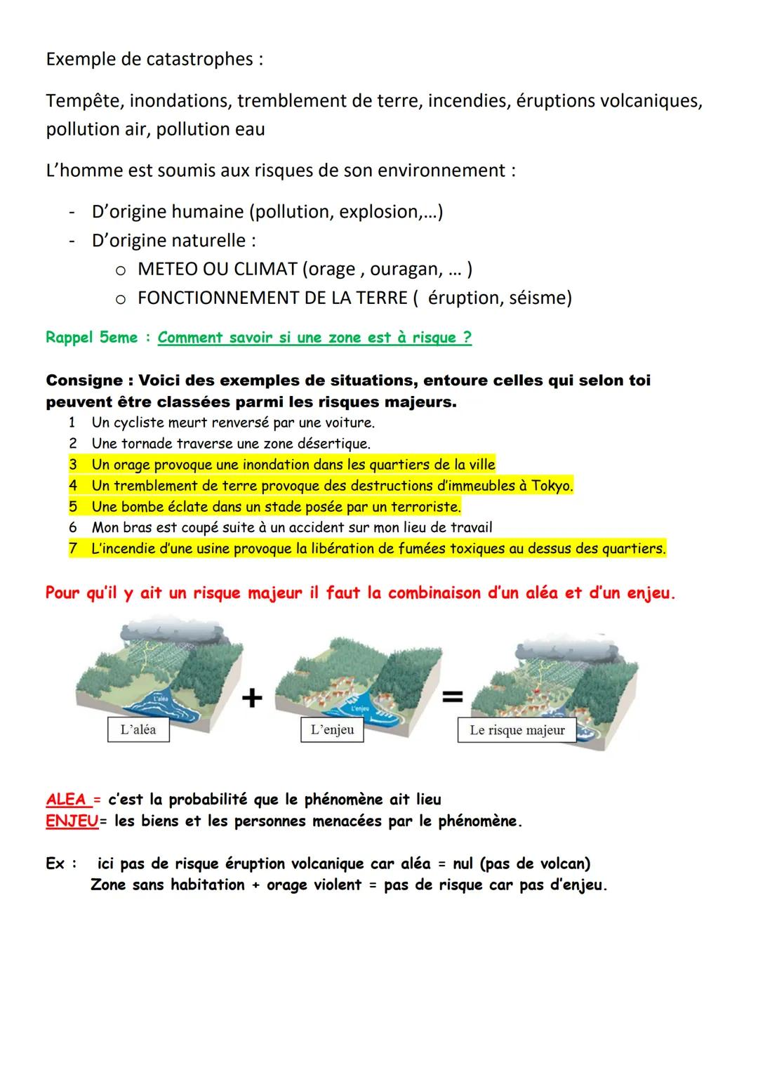 Exemple de catastrophes :
Tempête, inondations, tremblement de terre, incendies, éruptions volcaniques,
pollution air, pollution eau
L'hom