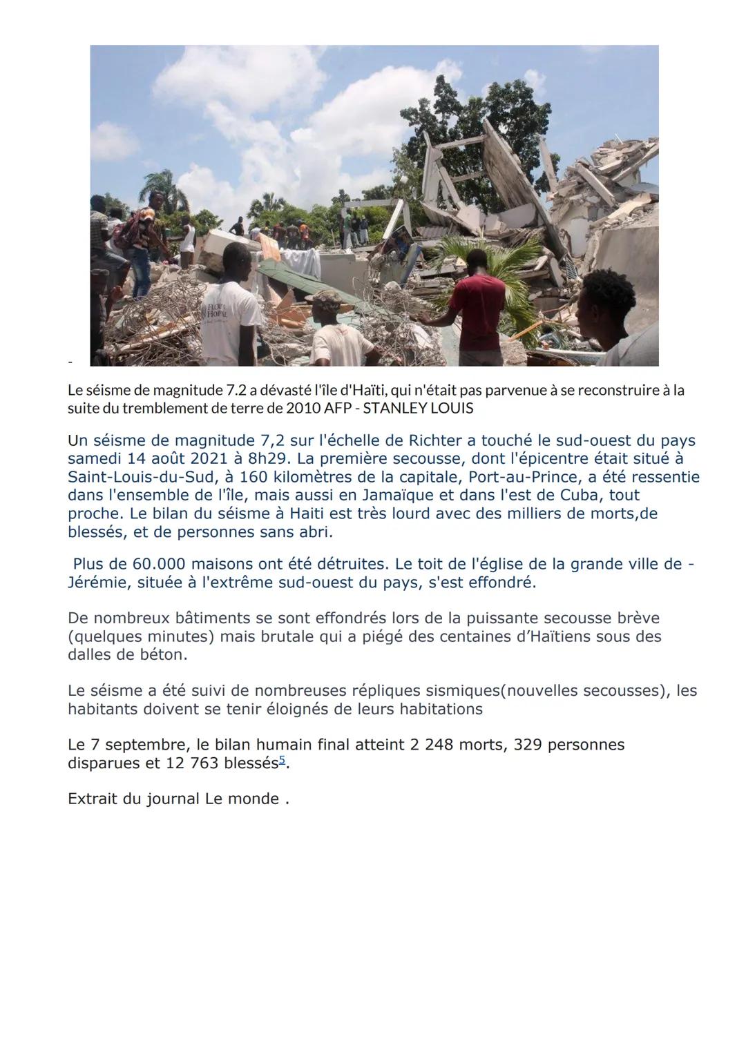 Exemple de catastrophes :
Tempête, inondations, tremblement de terre, incendies, éruptions volcaniques,
pollution air, pollution eau
L'hom