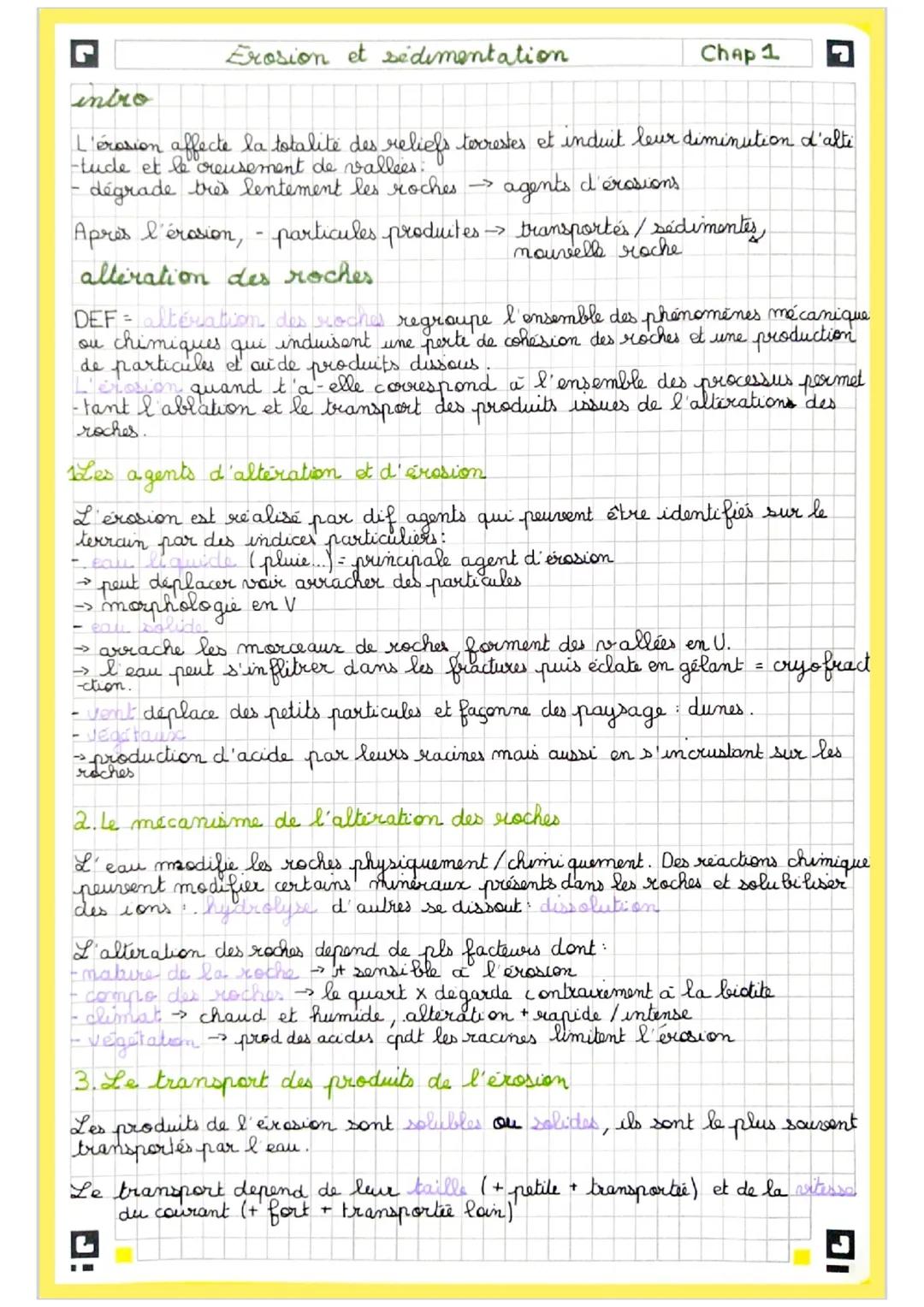 # Erosion et sedimentation
Chap 1
intro
L'érosion affecte la totalite des reliefs tecrestes et induit leur diminution d'alte
-tude et le