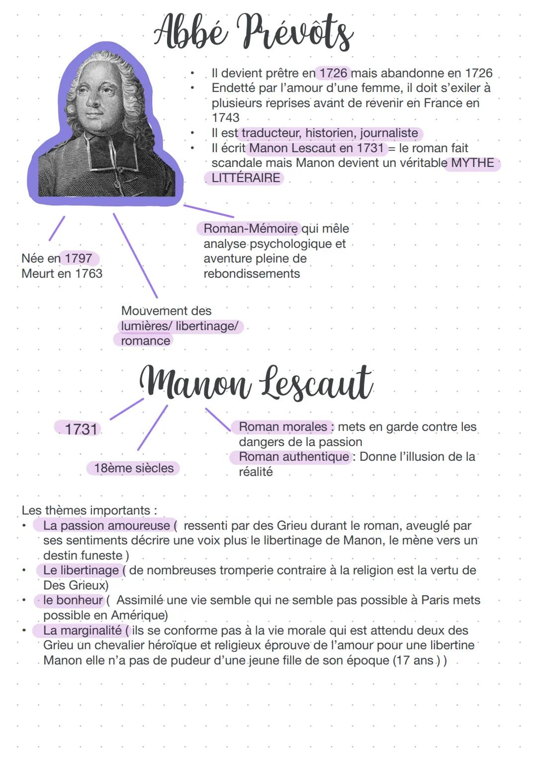 Abbé Prévost/ Manon Lescaut fiche