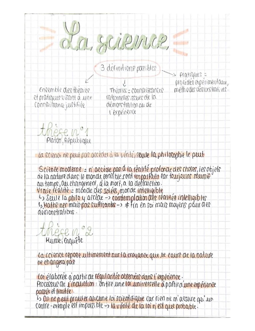 # La science
Ensemble des theaies
et pratiques visant à une
connaissance justifiée
thèse n°1
Platon, République
3 definitions pasibles
↓