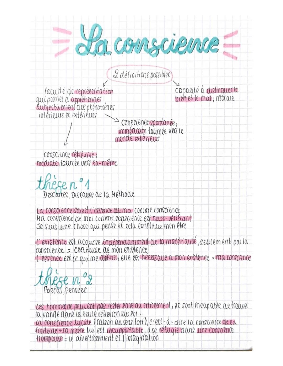 = La conscience
faculté de représentation
quipemel a appréhender
Subiectivement des phénoménes
intérieurs et extén eurs
I définitions poss