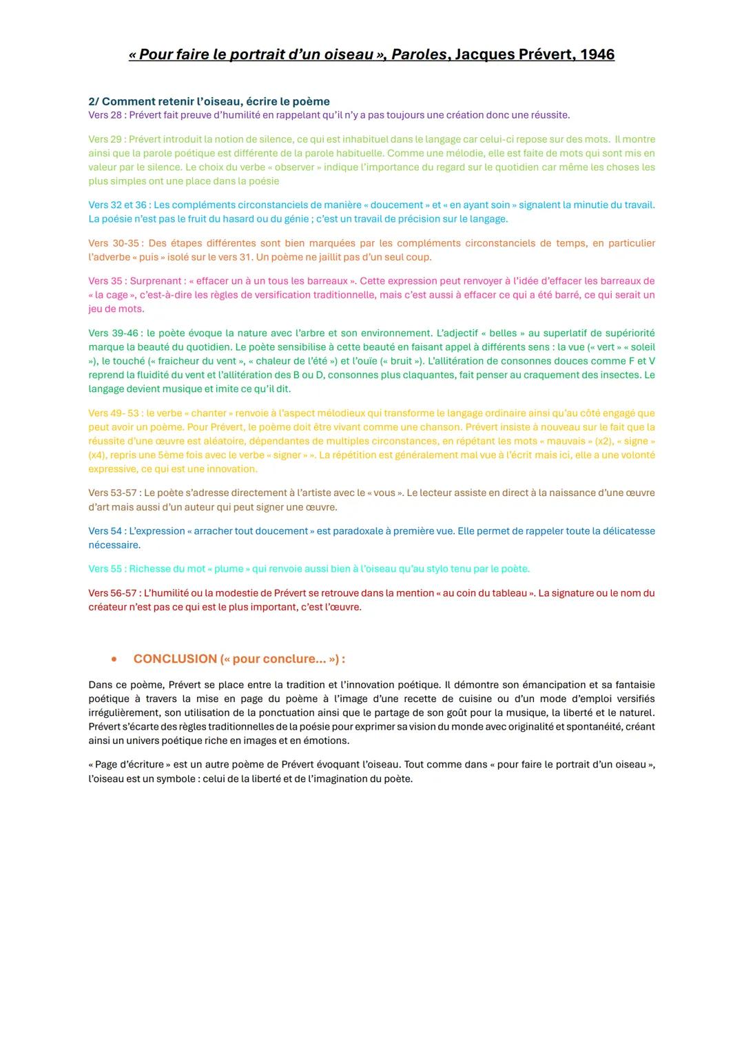 # «Pour faire le portrait d'un oiseau », Paroles, Jacques Prévert, 1946
* INTRODUCTION:
Présentation auteur/œuvre: Prévert est un poète an