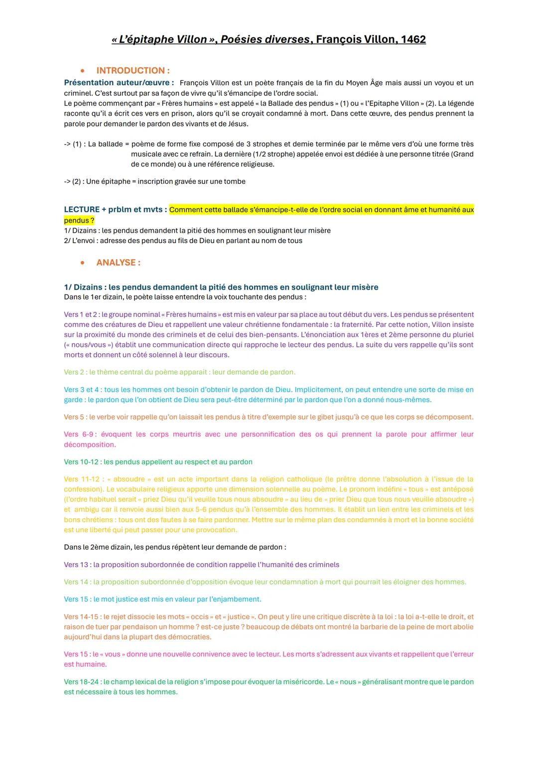 << L'épitaphe Villon », Poésies diverses, François Villon, 1462
•
INTRODUCTION:
Présentation auteur/œuvre: François Villon est un poète fran
