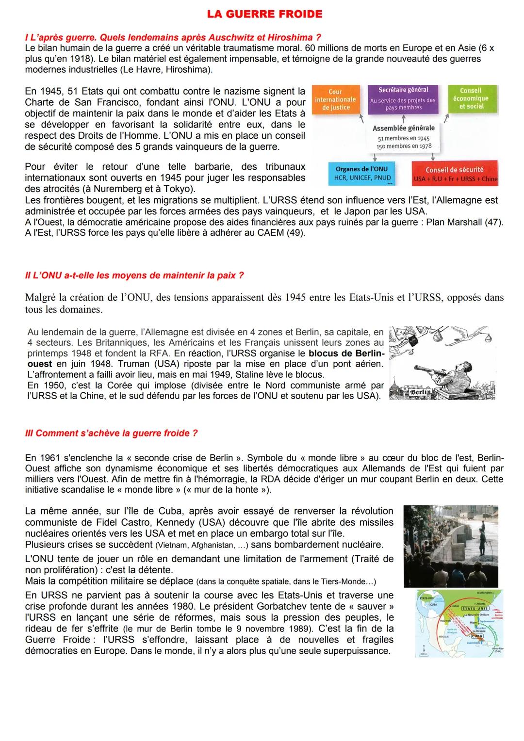 LA GUERRE FROIDE
I L'après guerre. Quels lendemains après Auschwitz et Hiroshima ?
Le bilan humain de la guerre a créé un véritable traumati