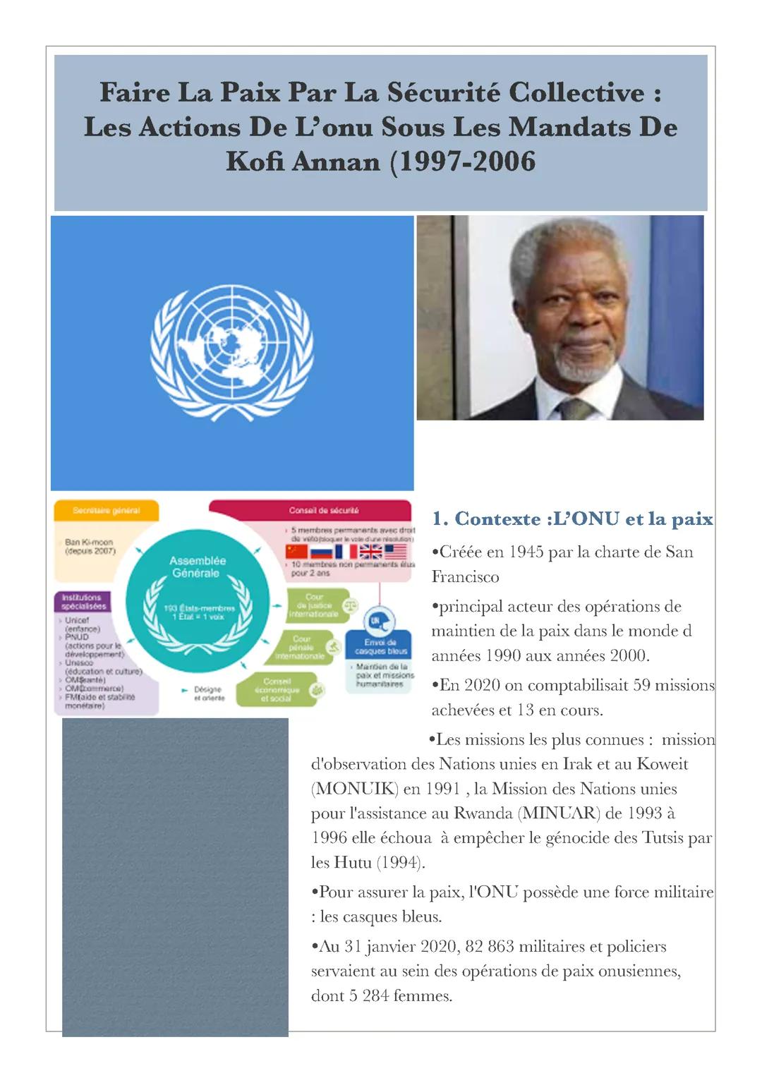 Faire la paix par la sécurité collective : les actions de l’ONU sous les mandats de Kofi Annan (1997-2006