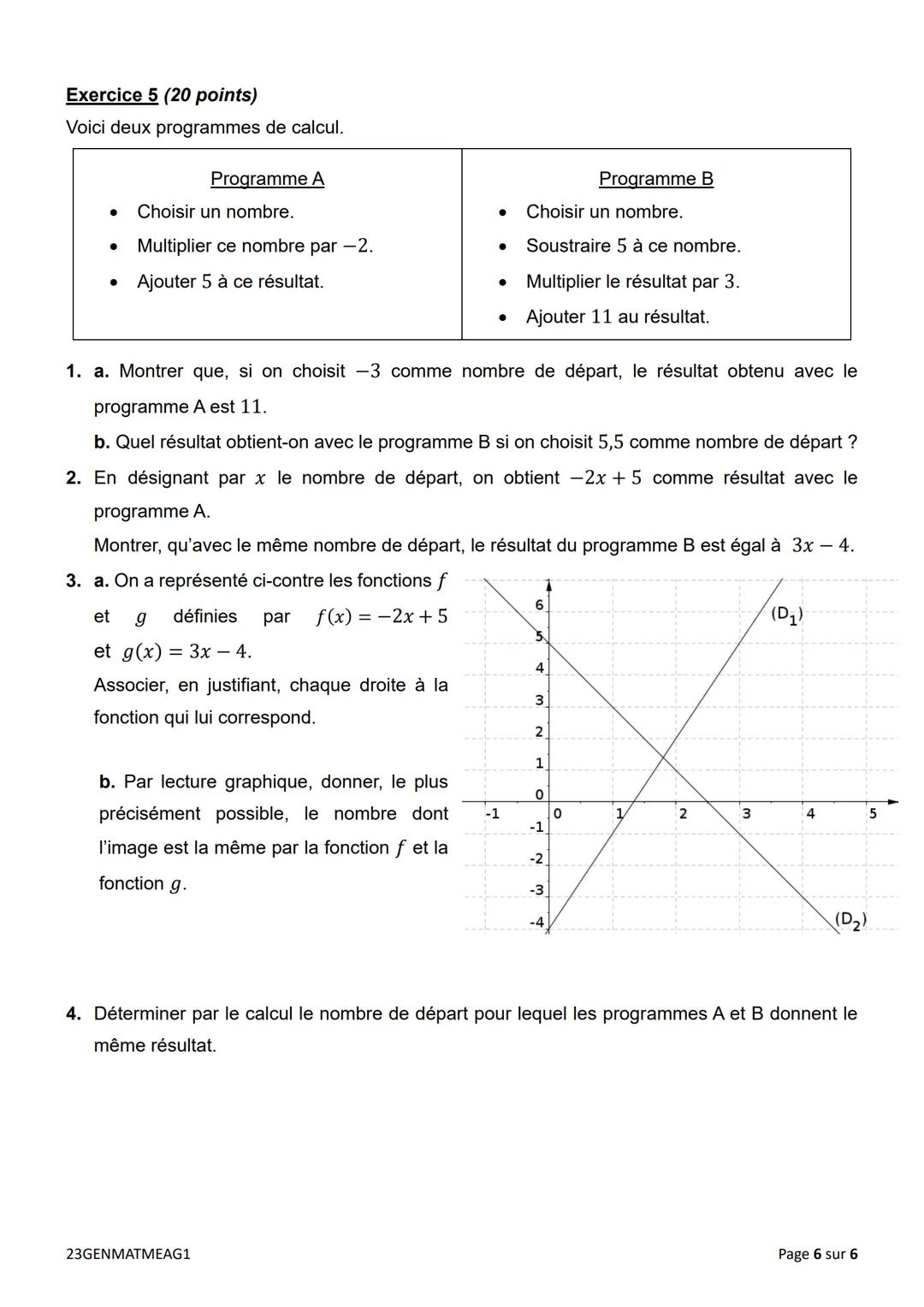 DIPLÔME NATIONAL DU BREVET
SESSION 2023
MATHÉMATIQUES
Durée de l'épreuve : 2 h 00
Série générale
100 points
Dès que le sujet vous est remis,