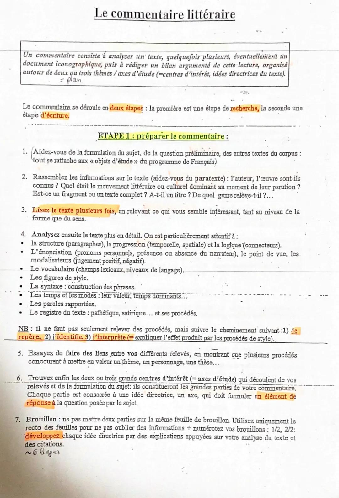 # Le commentaire littéraire
Un commentaire consiste à analyser un texte, quelquefois plusieurs, éventuellement un
document iconographique,