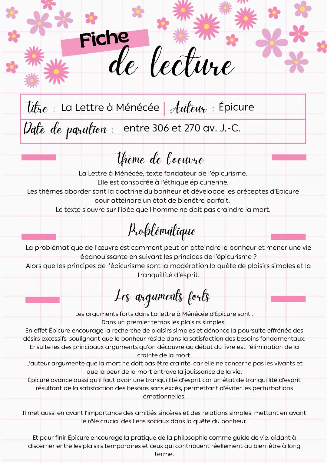 fiche philo lettre à Ménécée